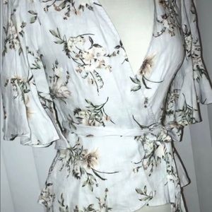 NWT ZARA Light Blue Floral Ruffle Wrap Tie Top- XS